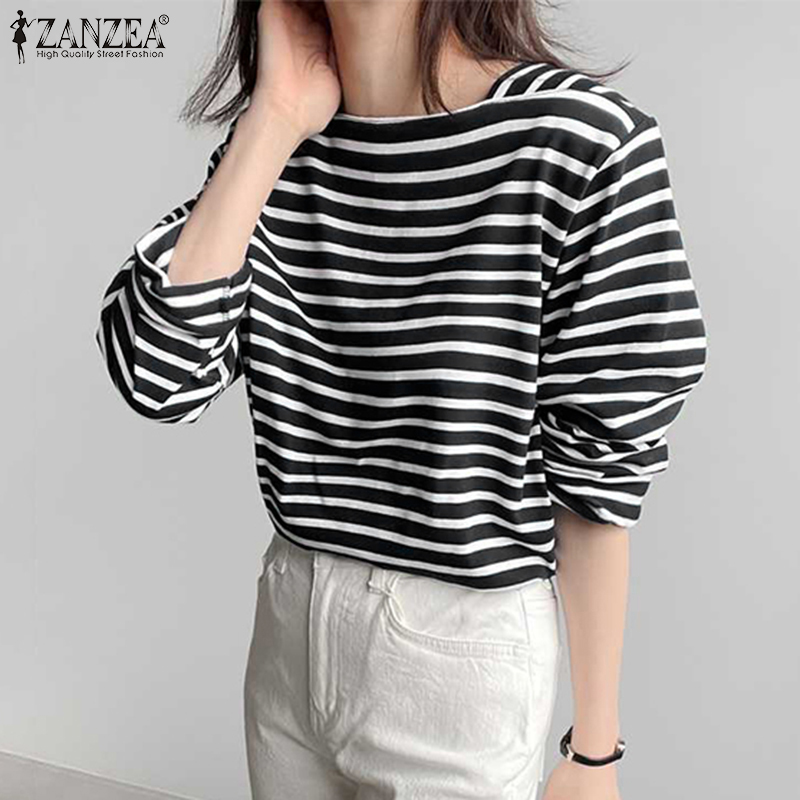 ZANZEA 女性カジュアルストライプブラウス春長袖スクエア - Summer De Clothing のレビューと価格