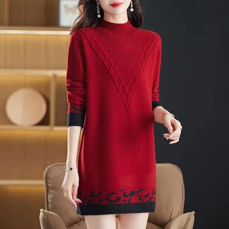 女性用特大ニット長袖セーター、ハーフハイカラー、ウォームプル - Summer Clothing Yarn のレビューと価格
