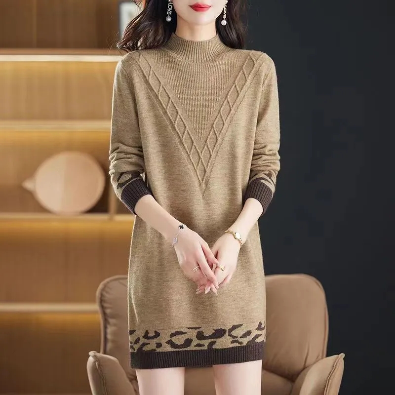 女性用特大ニット長袖セーター、ハーフハイカラー、ウォームプル - Summer Clothing Yarn のレビューと価格