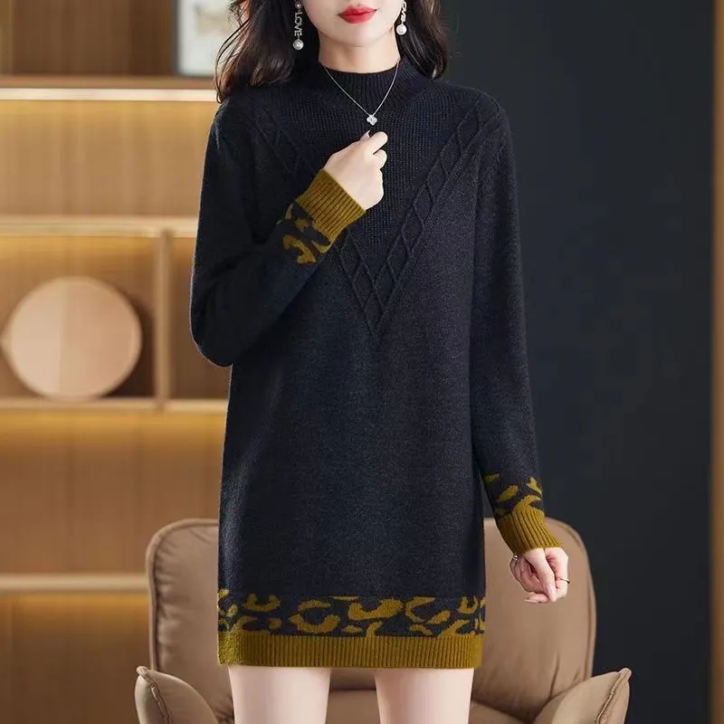 女性用特大ニット長袖セーター、ハーフハイカラー、ウォームプル - Summer Clothing Yarn のレビューと価格