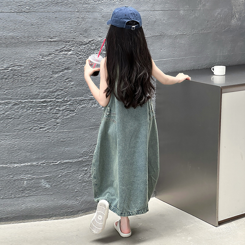 ヴィンテージブルー子供女の子高品質ノースリーブデニムドレスス - Summer Clothing Girls のレビューと価格