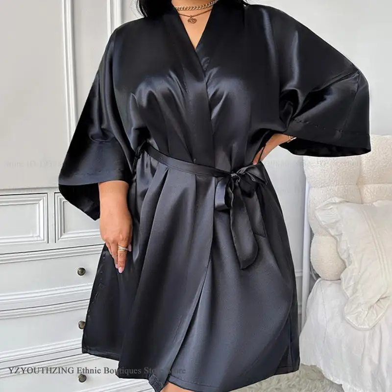 大サイズ 3XL 4XL 5XL 女性ローブ部屋着黒シルクサ - Summer House Clothing のレビューと価格