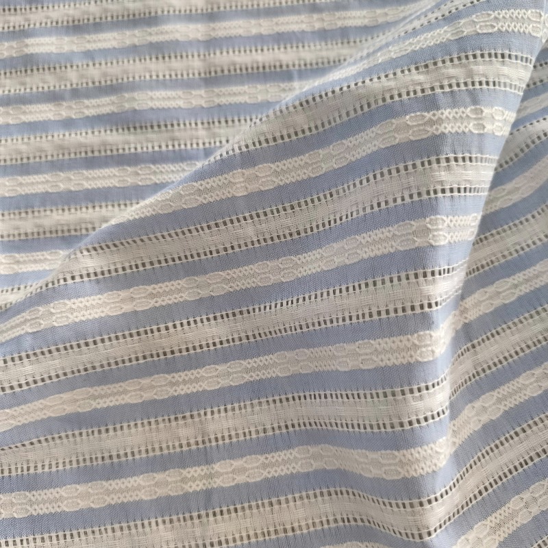 韓国スタイルのストライプ透かし模様の綿 100% 生地 DI - Summer Clothing Material のレビューと価格