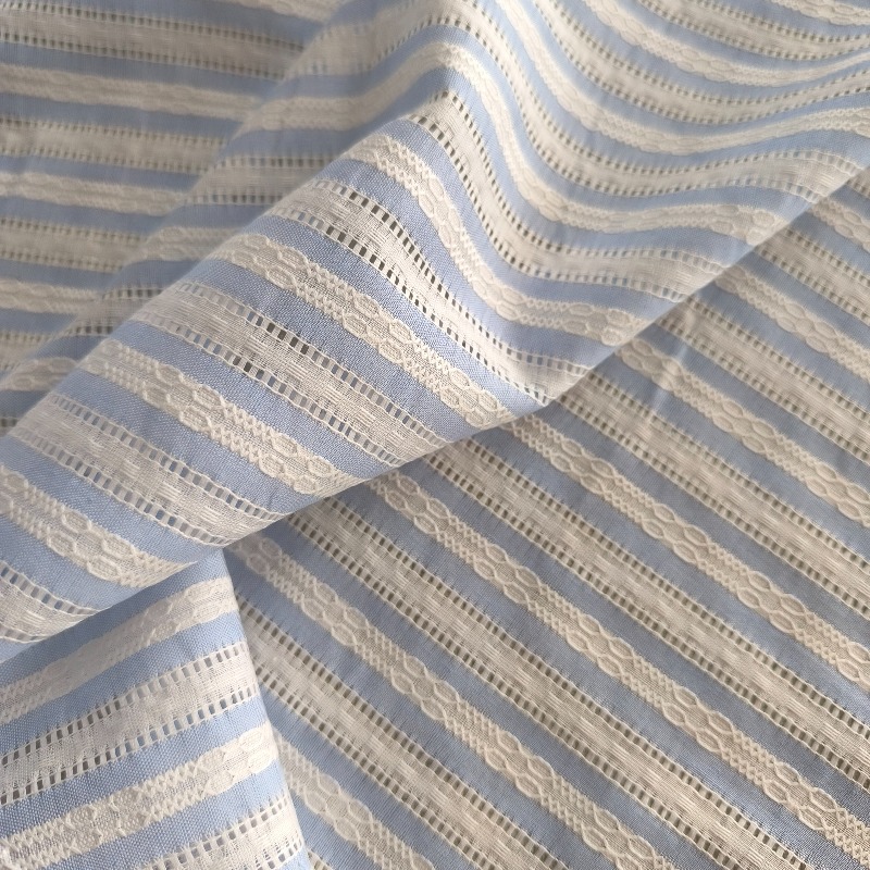 韓国スタイルのストライプ透かし模様の綿 100% 生地 DI - Summer Clothing Material のレビューと価格