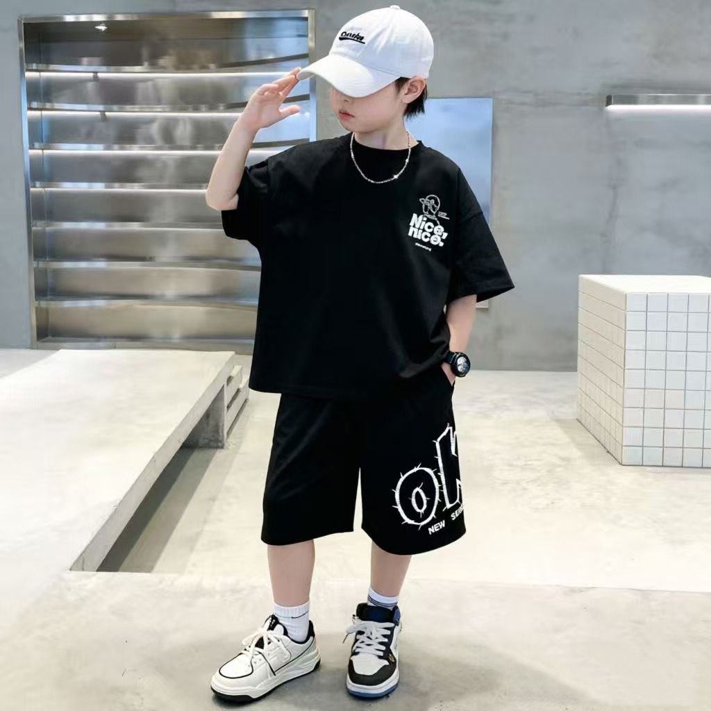 綿素材の夏用ヒップホップボーイズ服セット、Tシャツ+ショート - Summer Clothing Drawing For Kids のレビューと価格