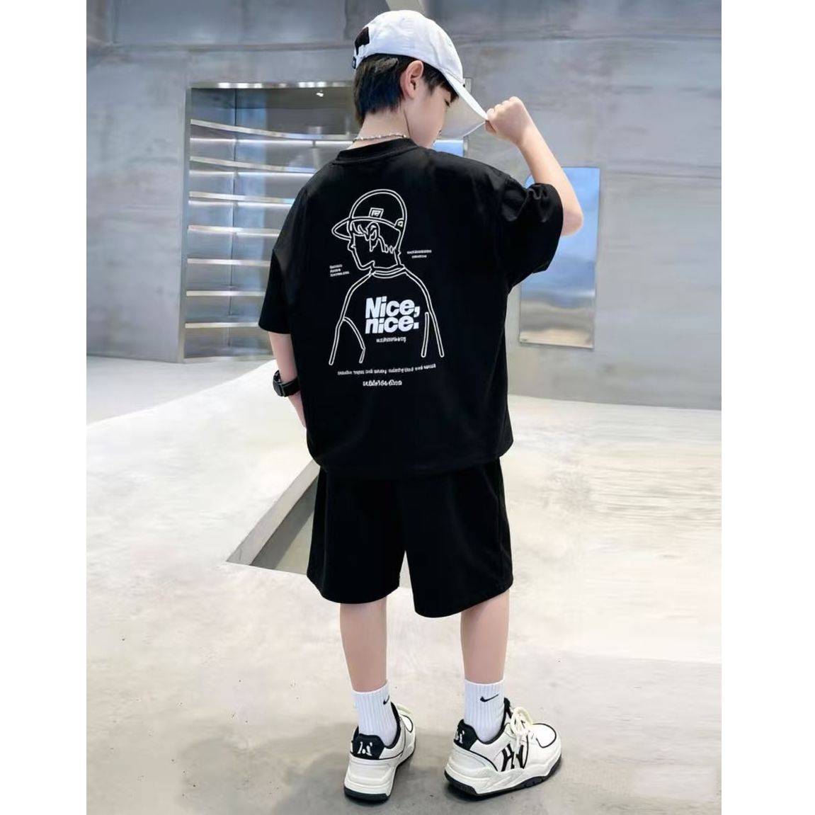 綿素材の夏用ヒップホップボーイズ服セット、Tシャツ+ショート - Summer Clothing Drawing For Kids のレビューと価格