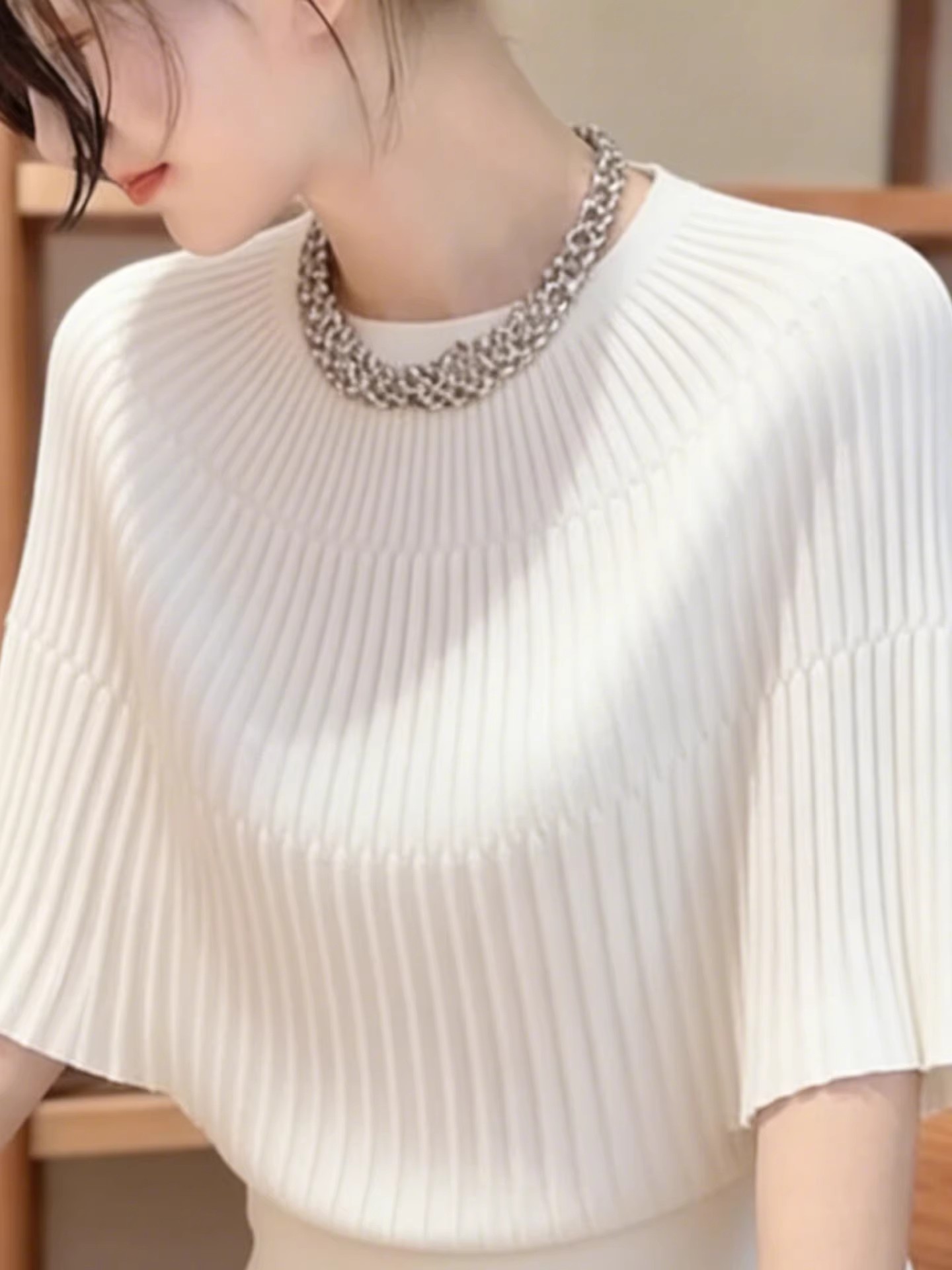 女性服夏 O ネックニットセーター女性プルオーバー新白半袖ニ - Summer Clothing Yarn のレビューと価格
