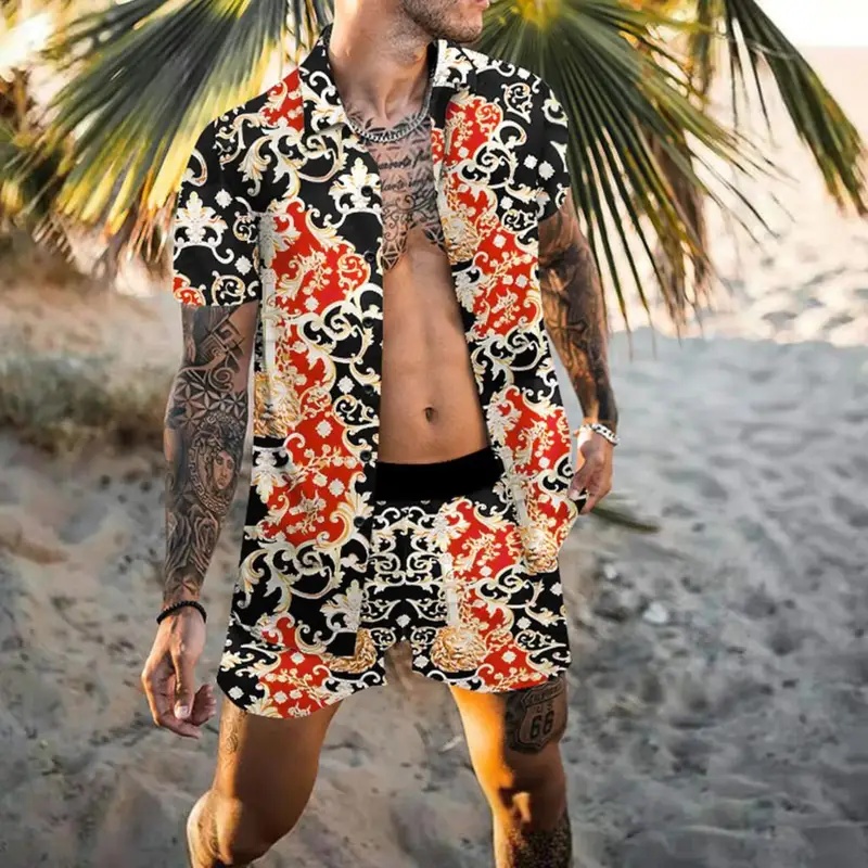 夏の上質メンズシャツセット ココナッツプリント半袖トップス  - Summer Clothing Usa のレビューと価格
