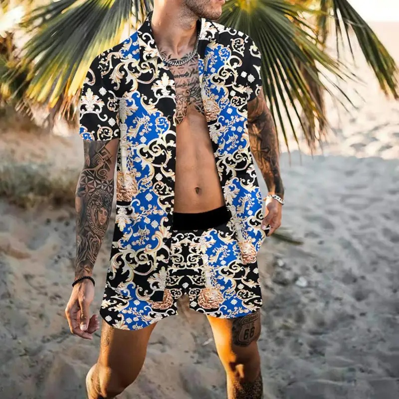 夏の上質メンズシャツセット ココナッツプリント半袖トップス  - Summer Clothing Usa のレビューと価格