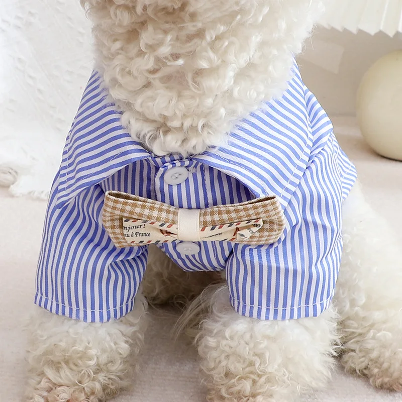 ペット用の蝶ネクタイストライプシャツ,薄くてファッショナブル - Summer Dog Clothing のレビューと価格