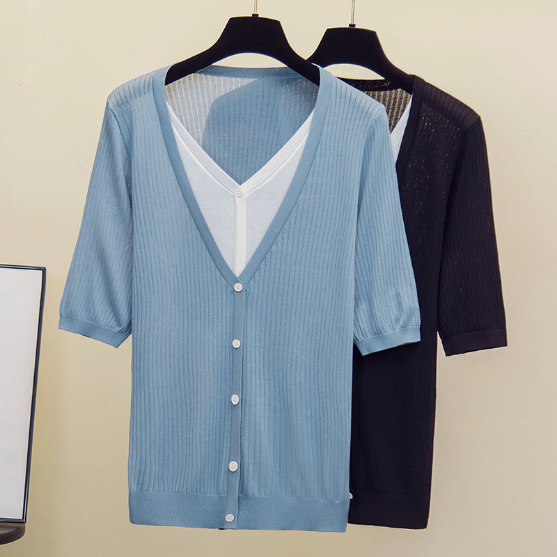 女性用半袖ニットセーター,特大セーター,Vネック,ルーズ,カ - Summer Clothing Yarn のレビューと価格