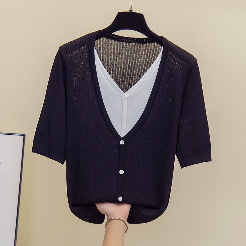 女性用半袖ニットセーター,特大セーター,Vネック,ルーズ,カ - Summer Clothing Yarn のレビューと価格