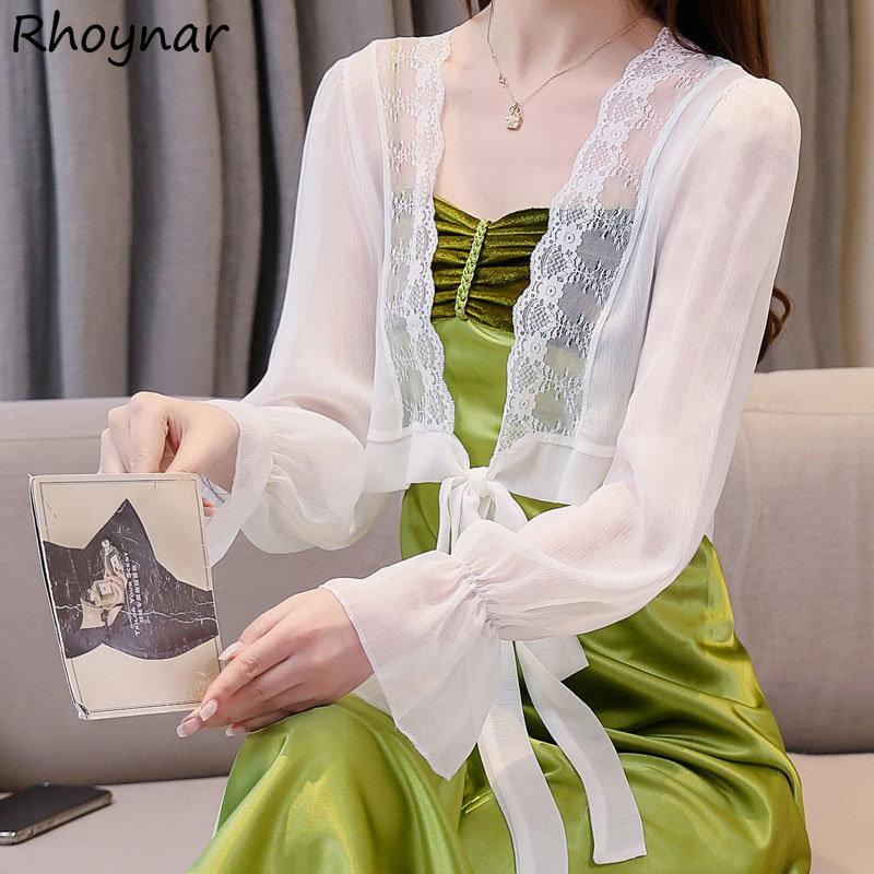 女性のためのフレアスリーブ,韓国のファッション,シックなレー - Crop Blouse Linen のレビューと価格